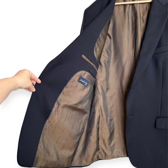 Joseph & Feiss Gold 100% Wool Navy Blue Two Button Blazer Men's Size 48L - Picture 8 of 12